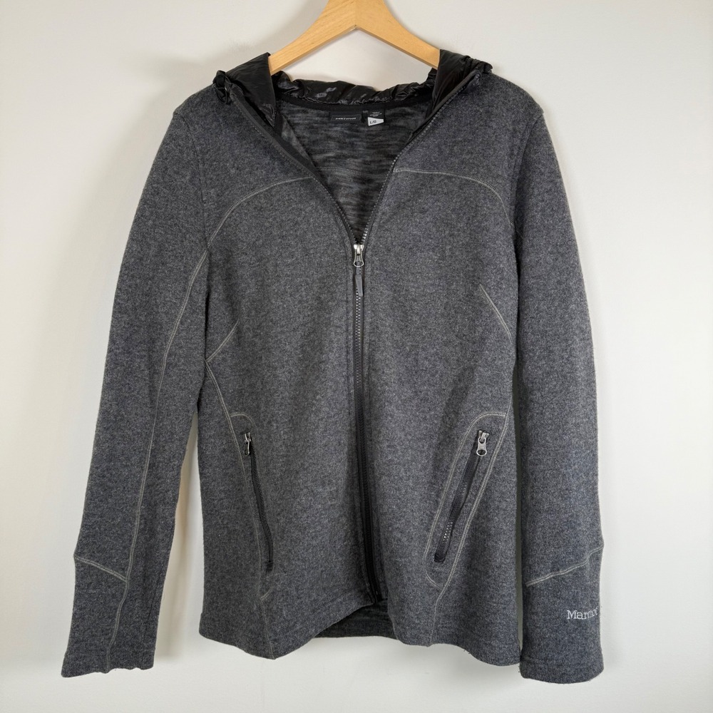 Marmot Women's Wool Zip Up Thermal Winter Jacket Coat Gray Puffer Hood Large